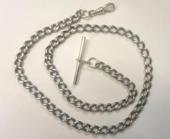 Early c20th silver pocket watch chain with 'T' bar and snap  16" - 20 grams.