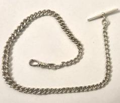 Graduated silver watch chain with 't' bar
