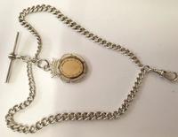 Silver Double Pocket Watch Chain With Medallion
