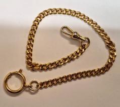 New gold plated pocket watch chain with attaching ring and snap  12.5"