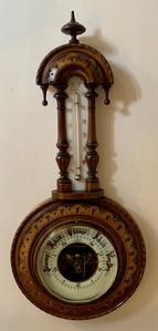 Late C19th Aneroid Barometer and thermometer