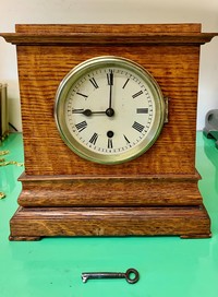 C1880 English Fusee Mantel Oak cased clock