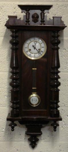 german 8 day dark pine cased gong striking pendulum driven regulator style wall clock