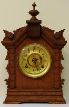 American ansonia clock co 8 day oak case gong strike bracket mantel clock