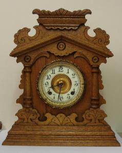 American Ansonia Clock Company oak case 8 day gong strike mantel clock