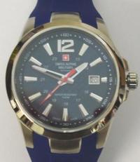 New Swiss Alpine Military Quartz Wristwatch Blue Rubber Strap