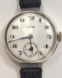 Swiss Cyma Silver Cased Officer Style Wristwatch
