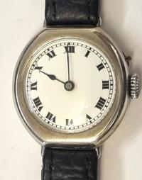 Swiss Silver Tonneau Officers Style Trench Watch