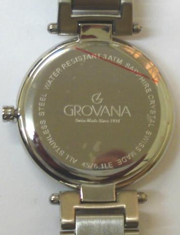 Brand new mid-size quartz wrist watch by Grovana in an all stainless steel case with integral bracelet. Sapphire crystal over a white textured dial with polished silvered hours and matching hands. Brand new model 4576.1LE watch number 1132 water resistant to 30 metres complete with box, all paperwork and manufacturer's guarantee.