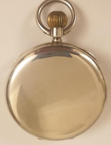 Swiss J.W.Benson silver cased pocket watch with London import hallmark for 1919. Top wind and time change with signed white enamel dial with black Roman hours and blued steel hands with subsidiary seconds dial at 6 o/c. Signed 17 jewel jewelled lever movement with split bi-metallic balance with micro regulator and inscribed 'By Warrant To HM The Late Queen Victoria' in a silver case numbered 2076555.