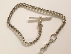 Modern silver hallmarked watch chain with  't' bar and snap  9" - 13 grams