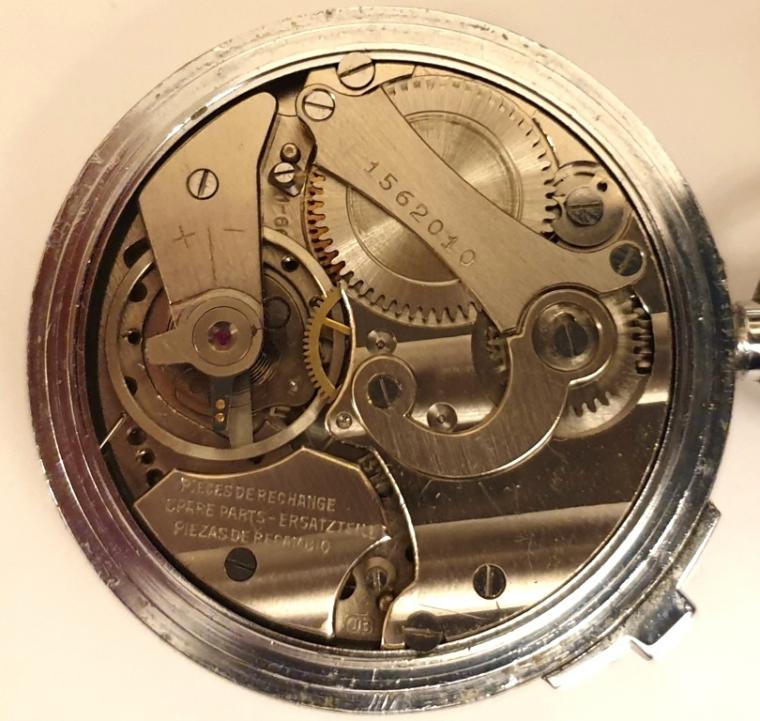 Swiss 30 minute recording pocket stop watch retailed by Findlay & Co., London in a base metal case. Hand wind and return to zero function via push in crown with time recording start and stop via the slide on the case outer. Retail signed dial and black Arabic outer 100 seconds register with 30 minute time recording subsidiary dial. Swiss JB jewelled lever movement c1950, numbered 1562010.