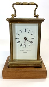 8 Day Matthew Norman Swiss Gilded Case Carriage Clock with Key and Plinth